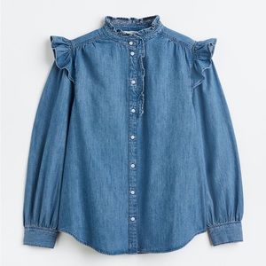 H&M Ruffle-trimmed Denim Blouse. Long sleeve size Small